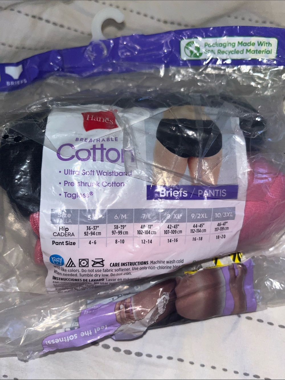Brand new Hanes Cotton Tagless Briefs - Black & Pink (2 Pack) 4less $ open pack - Picture 3 of 4